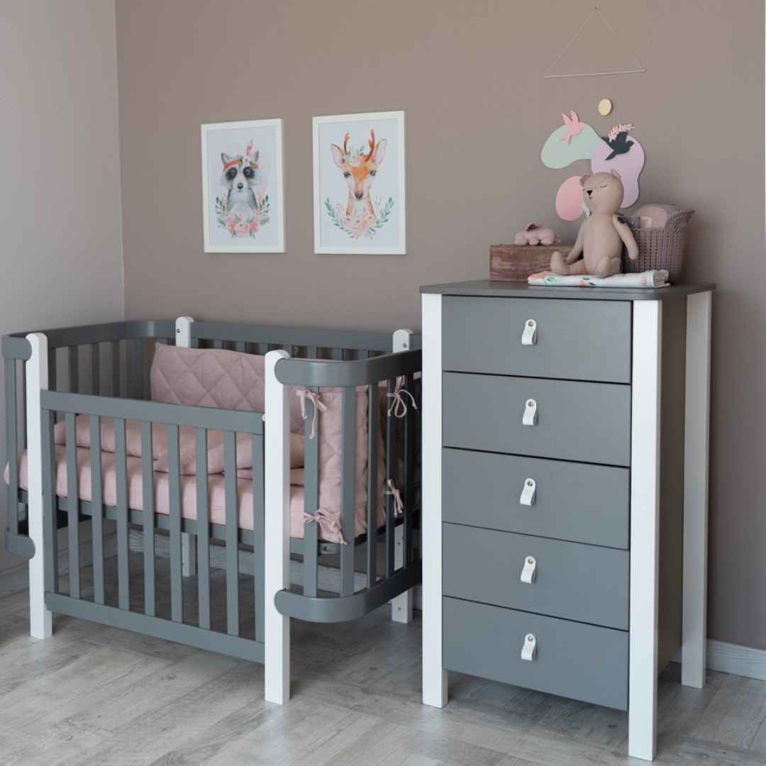 Dětská postýlka Zukko Gekko Kids 120x60. Seda / Bílá